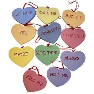 MWW Market Inspo Ceramic Candy Heart Hanging Ornaments Set Of 11‎ Valentine Pink